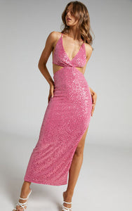 Cutout Pink Sequin Formal Dress