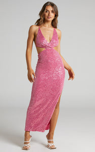 Cutout Pink Sequin Formal Dress
