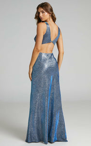 Blue foil effect cutout formal gown
