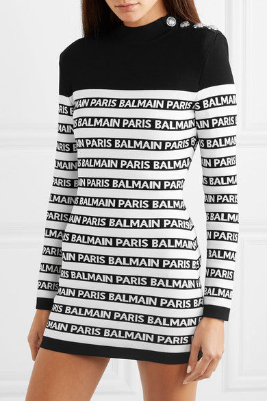 Balmain long discount sleeve logo dress