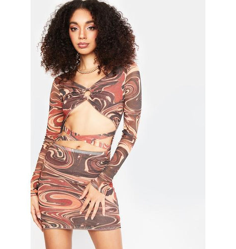 Sheer Cutout Swirl Mini Dress