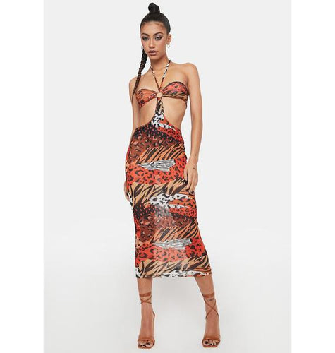 Wild Animal Cutout Midi Dress